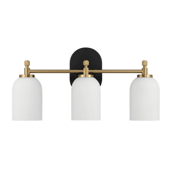 Meadows Three Lights Vanity Brushed Gold Bathroom Wall Light for Bathroom Over Mirror 20.5"W × 10.125"H × 5.5"E with White Frosted Glass,Black,Gold,White Glass,Metal Lighting Bathroom Lighting