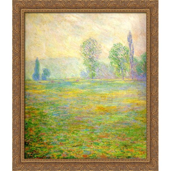 Meadows in Giverny 28x32 Large Gold Ornate Wood Framed Canvas Art by Claude Monet