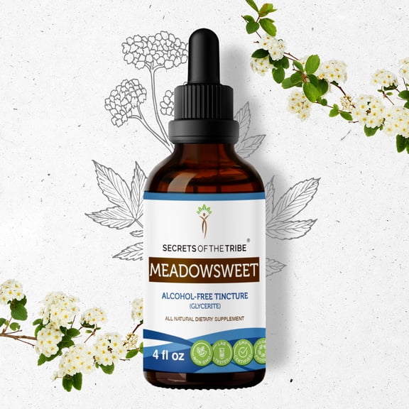 Secrets Of The Tribe Meadowsweet Tincture Dietary Supplement, Natural Herbal Extract for Digestive Support, Meadowsweet (Filipendula ulmaria) Dried Herb, Alcohol-Free Extract, Drops 4 oz