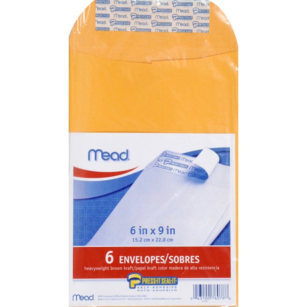 Meadwestvaco 76078 6" X 9" Heavyweight Kraft PressIt SealIt Envelopes