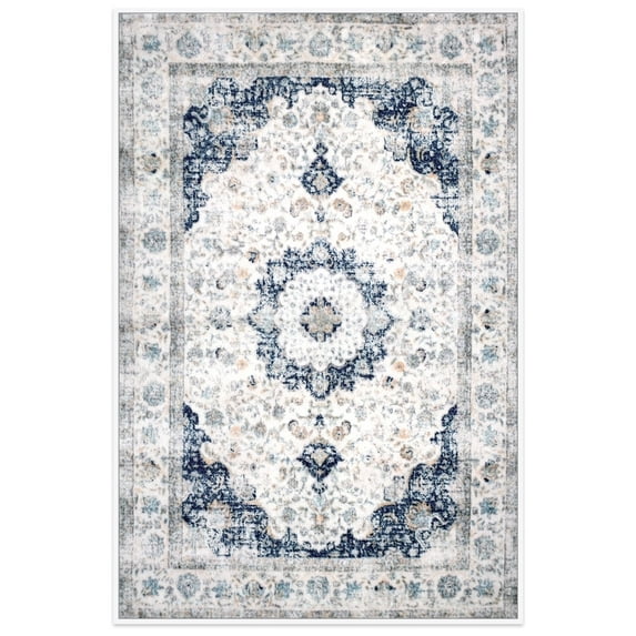 Meafeng 2.6' x 3.9' Area Rugs (3x4), Washable Vintage Rugs for Living Room Bedroom, Low Pile Non-Slip Carpet, Blue