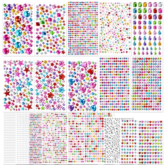Meafeng 20 Sheets Self Adhesive Gem Stickers, 6289 PCS Assorted Jewels Rhinestones for DIY Crafts Scrapbook Gifts and Body Makeup