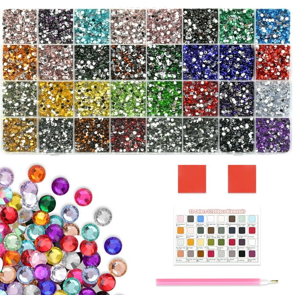 Meafeng 32000pcs Flatback Crystal Rhinestones for Bedazzling, 32 Colors 2.8mm Round Gems Bedazzler Kit for Crafts Shoes Nail Diamond Art