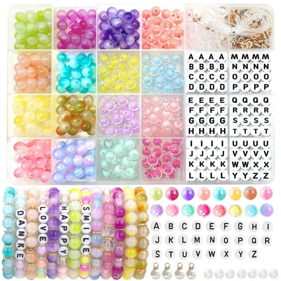 Meafeng 800+Pcs Acrylic Stone Beads for Bracelets Making, 16 Colors 8mm Alphabet Beads Kit for Jewelry Making Gifts for Teens and Adults