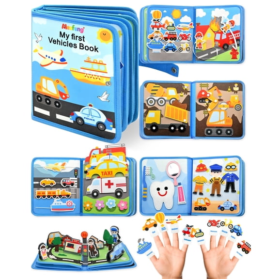 Meafeng Busy Board, Vehicles Busy Book Montessori Sensory Toys for Toddlers Age 1-3, Educational Learning Activity Board Travel Toys for Kids Toddlers