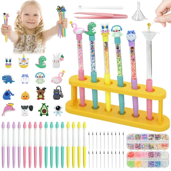 Meafeng DIY Pen Making Kit for Kids, 50+ Assorted Accessories for Personalized Pens, Multicolor Arts & Crafts Kits Gifts for Boys and Girls Ages 6+