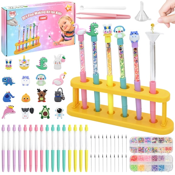 Meafeng DIY Pen Making Kit for Kids, 50+ Assorted Accessories for Personalized Pens, Multicolor Arts & Crafts Kits Gifts for Boys and Girls Ages 6+