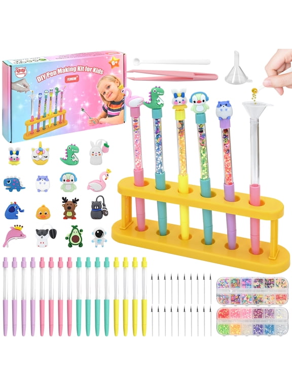DIY Pen Making Kit for Kids, 50+ Assorted Accessories for Personalized Pens, Multicolor Arts & Crafts Kits Gifts for Boys and Girls Ages 6+