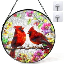 Meafeng Stained Glass Window Hanging, 7.87" Cardinal Suncatcher Red Bird Sun Catchers, Cardinal Gifts for Grandma Birds Lovers, 1 Count
