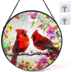 Meafeng Stained Glass Window Hanging, 7.87" Cardinal Suncatcher Red Bird Sun Catchers, Cardinal Gifts for Grandma Birds Lovers, 1 Count