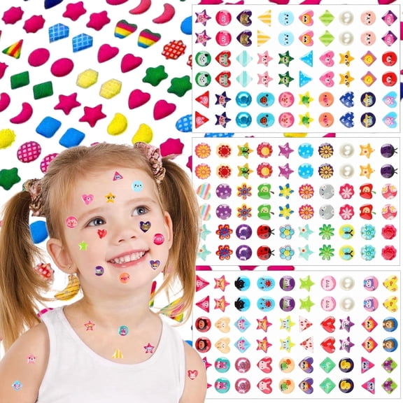 Meafeng Sticker Earrings for Girls, 460PCS Stick on Earrings for Kids Ages 4-8, 3D Gems Glitter Crystal Stickers