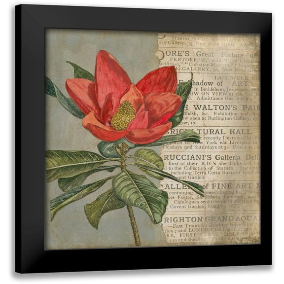 Meagher, Megan 12x12 Black Modern Framed Museum Art Print Titled - Vintage Fleur Rouge I