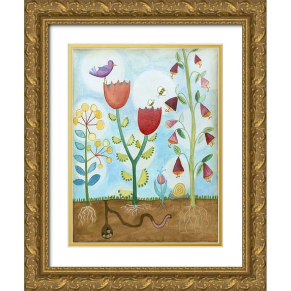 Meagher, Megan 12x14 Gold Ornate Wood Framed with Double Matting Museum Art Print Titled - Whimsical Flower Garden I