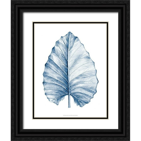 Meagher, Megan 15x18 Black Ornate Wood Framed with Double Matting Museum Art Print Titled - Indigo Tropical Leaves III