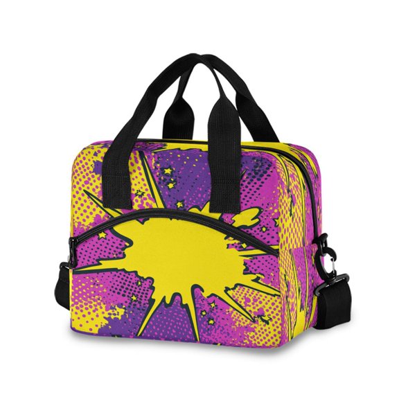 Meal Bag Large Capacity Handheld Lunch Bag Crossbody Insulated Bag for Office, Picnic, Travel Comic Explosion Effect