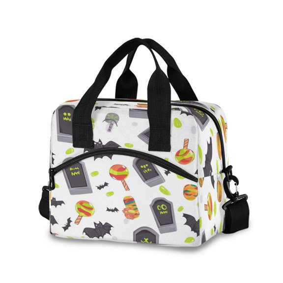 Meal Bag Large Capacity Handheld Lunch Bag Crossbody Insulated Bag for Office, Picnic, Travel Cute Tombstones Bats Pattern