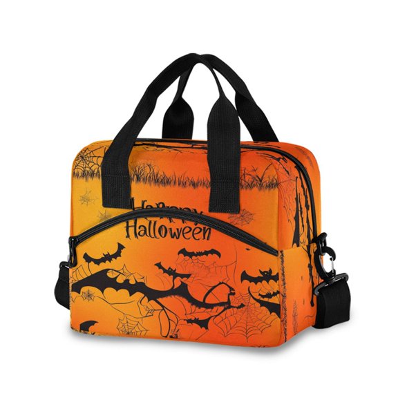 Meal Bag Large Capacity Handheld Lunch Bag Crossbody Insulated Bag for Office, Picnic, Travel Halloween Background with Bats