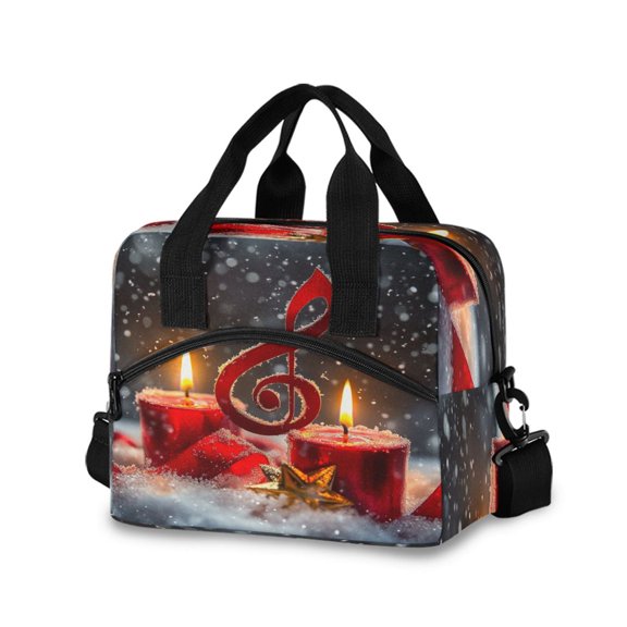 Meal Bag Large Capacity Handheld Lunch Bag Crossbody Insulated Bag for Office, Picnic, Travel Music Note and Candles