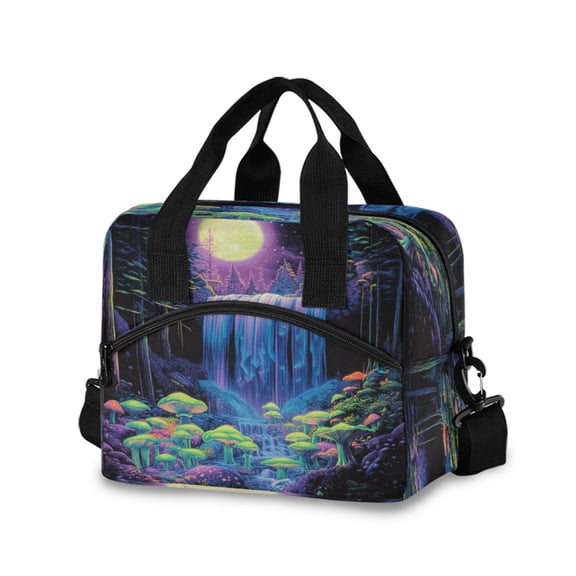 Meal Bag Large Capacity Handheld Lunch Bag Crossbody Insulated Bag for Office, Picnic, Travel Neon Oversized Waterfall