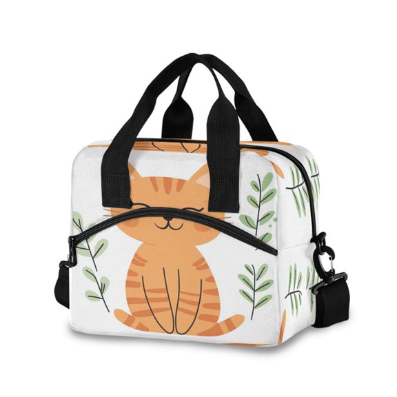 Meal Bag Large Capacity Handheld Lunch Bag Crossbody Insulated Bag for Office, Picnic, Travel Orange Tabby Cat