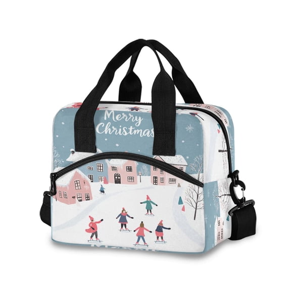 Meal Bag Large Capacity Handheld Lunch Bag Crossbody Insulated Bag for Office, Picnic, Travel People Ice Skating on The Street