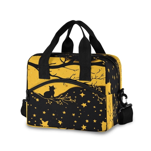 Meal Bag Large Capacity Handheld Lunch Bag Crossbody Insulated Bag for Office, Picnic, Travel Starry Night Sky with Cat
