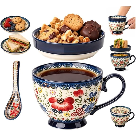 Toast Spoon Meal Mugs With Plate Lids,Ceramic Soup Mug & Spoon, Microwave Safe,Bowl ...