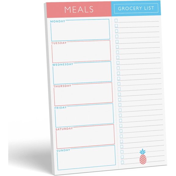 Meal Planner Pad | 7x10 inch Notepad for Organized Weekly Daily Planning | -Off Grocery List Checklist for Convenient Shopping | Notepads for Refrigerator Door