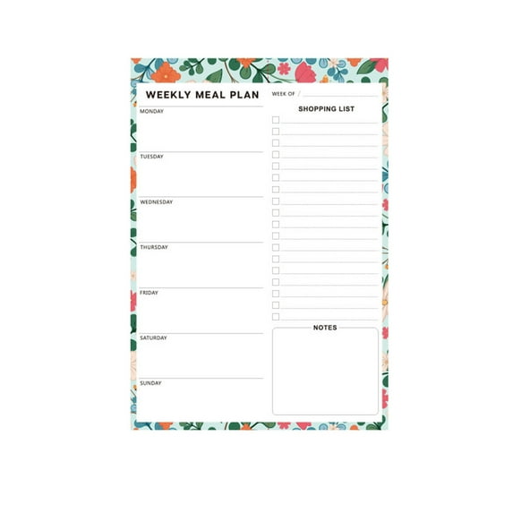 Meal Planner for Fridge Magnetic, Menu Planner Notebook Floral, 60-Page Removable Weekly Diet Notepad with Grocery Shopping List
