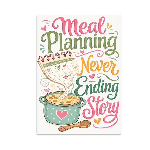 Meal Planning Never Ending Story - Family Meal Planning Decor - 13x19 Poster Print