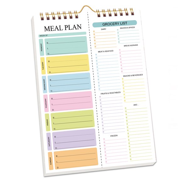 Meal Planning Pad and Grocery List Notepad Weekly Wall-Mounted Food Planner, Weekly Meal Planner Notebook, 52 Sheets Double Helix Tear-Off Shopping List, Food/Menu Organizer Notepad