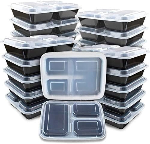 Meal Prep Container 20 Pack 3 Compartments with Lids Food Storage Bento Box BPA Free/Reusable/Stackable Lunch Planning, Microwave/Freezer/Dishwasher Safe, Portion Control 36oz