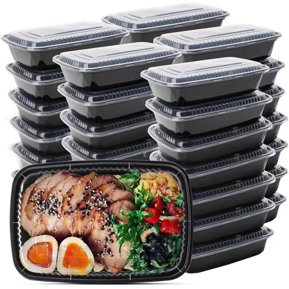 Meal Prep Container, 50 Pack 32 oz Food Storage Containers with Lids, Disposable Bento Box Reusable Plastic Lunch Box, BPA Free Take-Out Box Microwave Dishwasher Freezer Safe