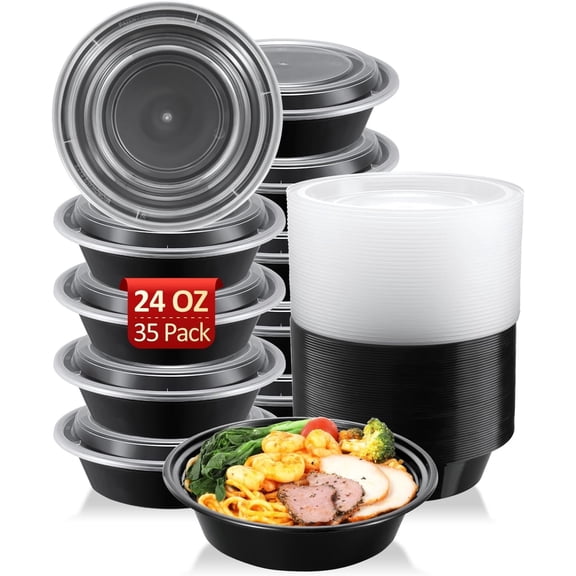 Meal-Prep-Containers-35 Pack 24 oz Plastic--Storage-Containers-with-, Disposable--Prep-Containers-Microwave-Safe, Meal-Prep-Bowls-, To-Go-Contianers-for-Lunch