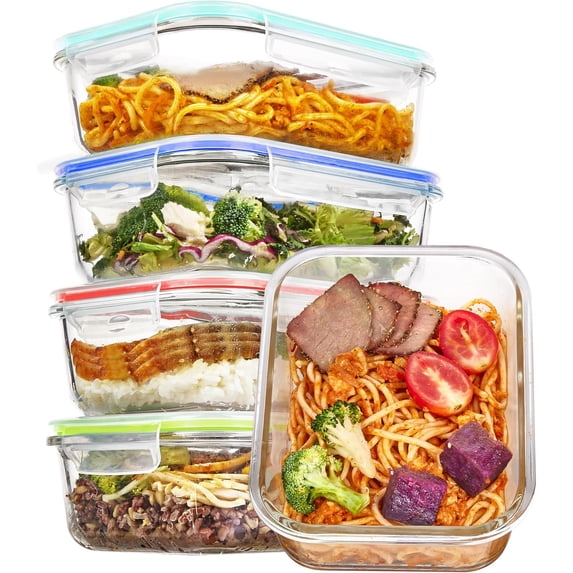 Meal Prep Containers, 5 Pack 35oz Glass Food Storage Containers with ...