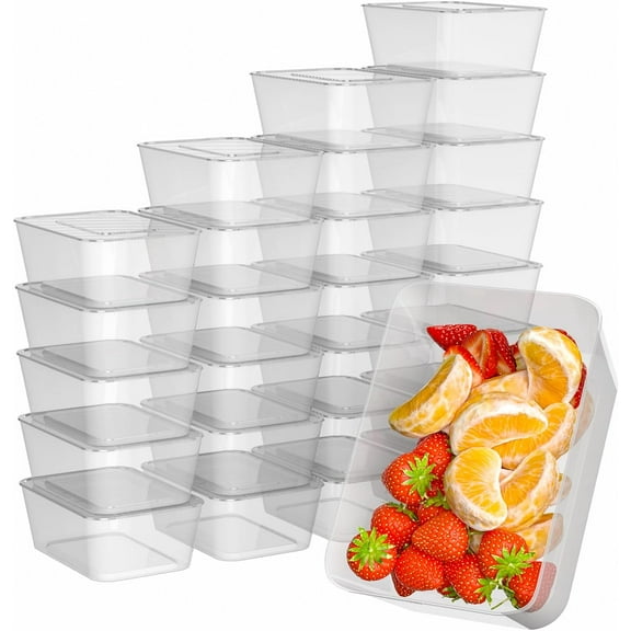 Meal Prep Containers,50 Pack 1 Compartment Food Storage Containers with Lids,Disposable Bento Box Reusable Plastic Lunch Box Kitchen Food Take-Out Box Microwave Dishwasher Freezer Safe(34 oz)