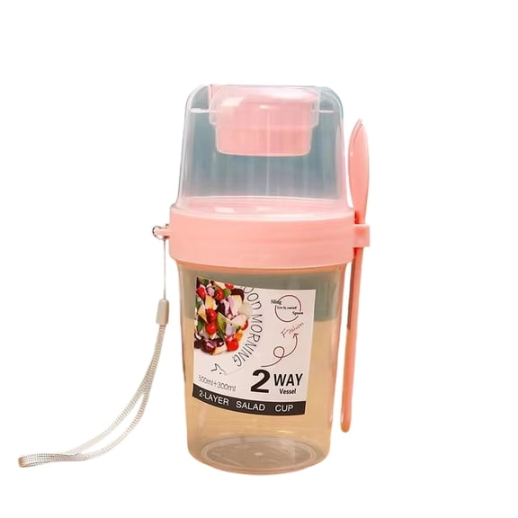Meal Prep Containers Reusable, 2-Layer, 27 Oz, Salad Lunch Container, Plastic Cutlery Set, Pink, Portable, 1 Pc