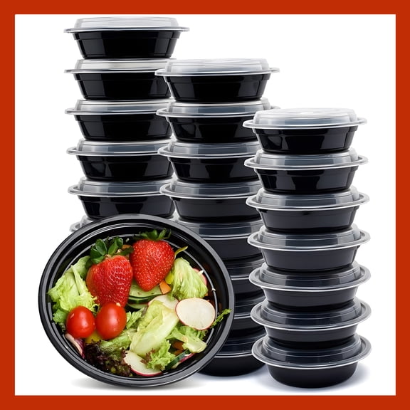 Meal Prep Containers Round [10 Set] x [16 oz] with Lids, 1 compartment, Stackable, Reusable, Leakproof, Food Safe, Microwave, Freezer & Dishwasher Safe for Food Prep Storage (10 Set, 16 oz)
