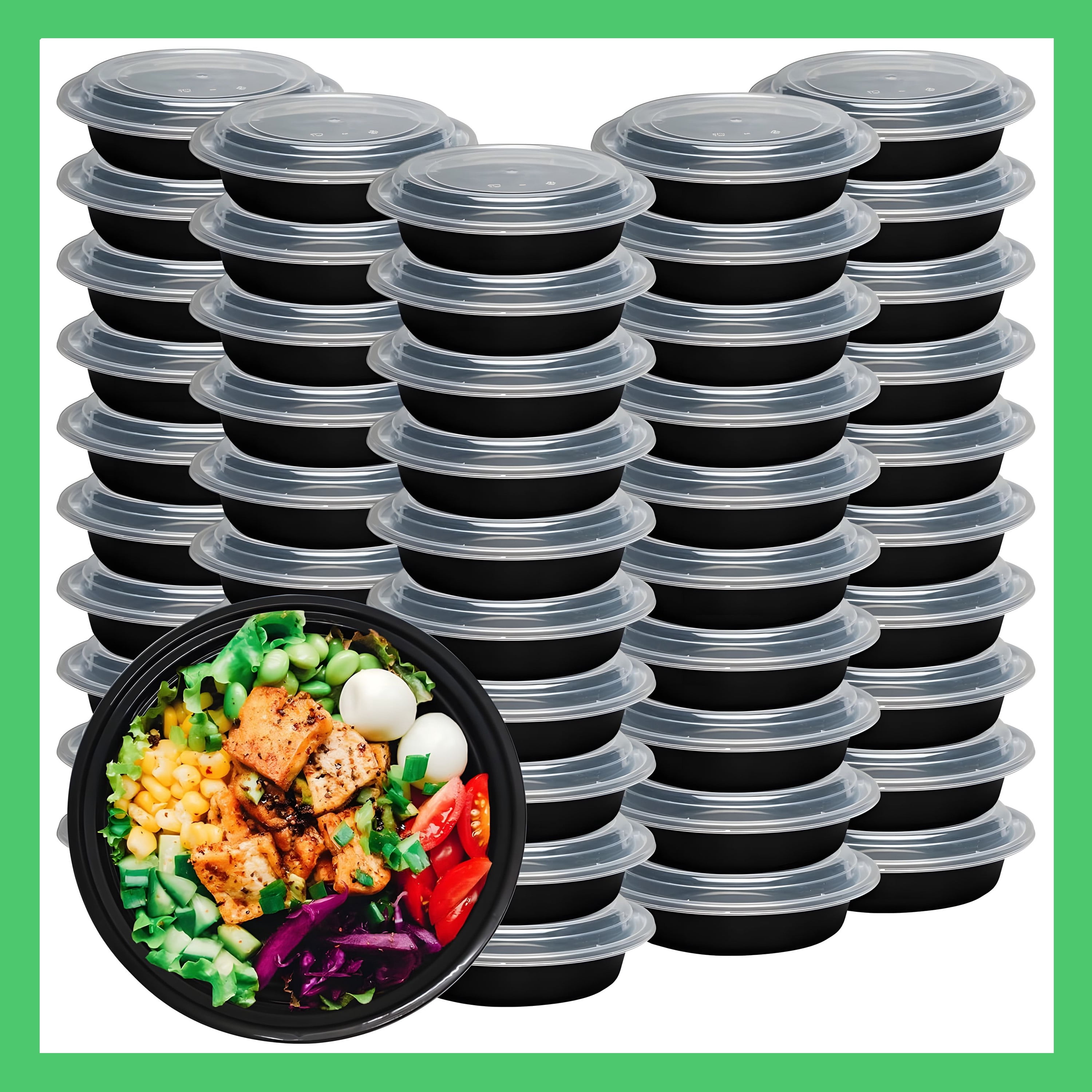 Meal Prep Containers Round [30 Set] x [48 oz] with Lids, 1 compartment ...