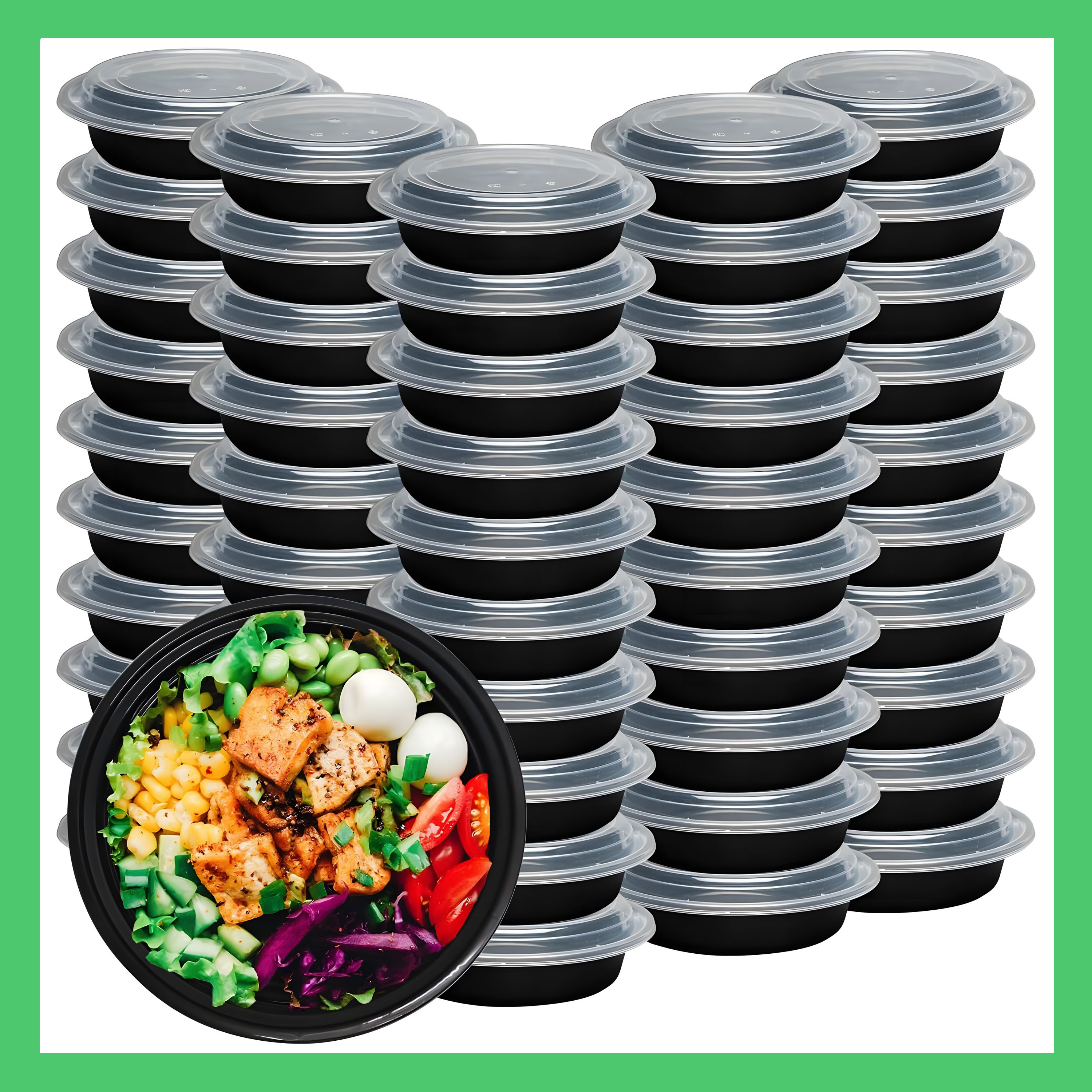 Meal Prep Containers Round [60 Set] x [48 oz] with Lids, 1 compartment ...