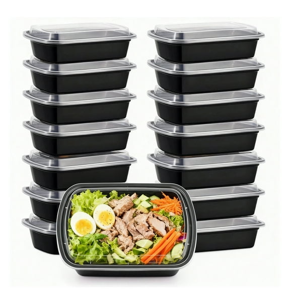 GARITIN Meal Prep Containers 15 Pack, Plastic Disposable Food Storage Containers with Lids for Food, Microwave Safe To Go Take Out Lunch Containers, 30-Piece