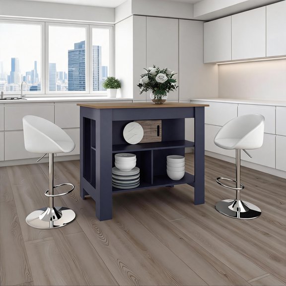 Meal Prep Kitchen Island, Multicolor Particle Board with Open Shelving, Modern Design