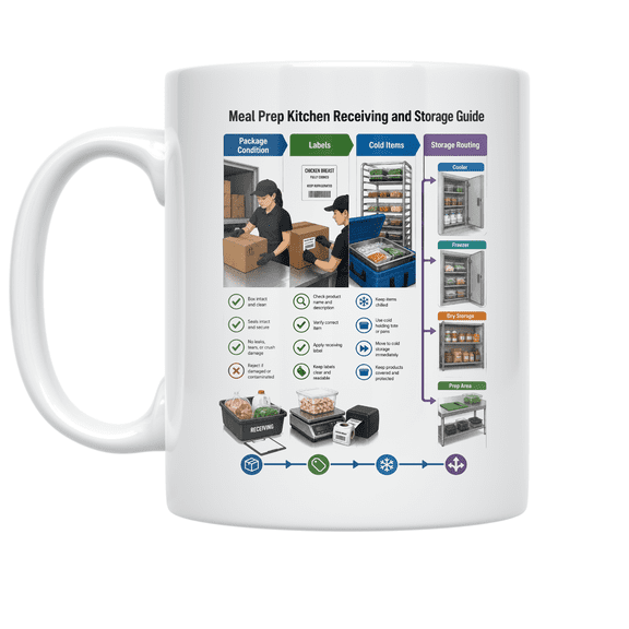 Meal Prep Kitchen Receiving and Storage Guide Mug, Meal Prep Teams, Kitchen Operators, and Food Businesses, 11 oz White Ceramic