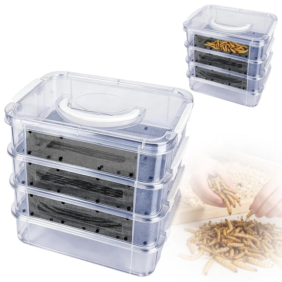 Mealworm Breeding Kit - Aluminum, Waterproof Clear Mesh Habitat, Four Layer Farm Container | Reuseable Breeding System with Zipper Handle, Indoor Outdoor Habitat for Birds, Reptiles