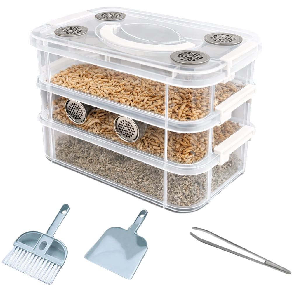 Breeding Kit Mealworm Breeding Kit ,Prevent Escape Mealworms Keeper with Tweezers ...