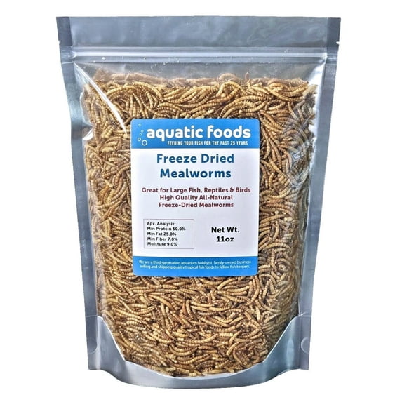 Mealworms - Freeze Dried Mealworms for Large Tropical Fish, Koi Fish & Pond Fish, Reptiles, Turtles, Tortoises, Frogs, Hamsters, Birds, Rodents…11oz Bag