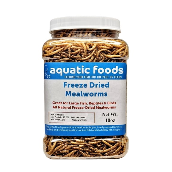 Mealworms-- Freeze Dried Mealworms for Tropical Fish, Pond Fish, Reptiles, Turtles, Tortoises, Frogs, Hamsters, Birds, Rodents…10oz Med Jar