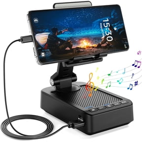 Meamaz 2-in-1 Phone Stand & Bluetooth Speaker - Height/Angle Adjustable, Built-in HD Mic & Charging Port, Anti-Slip Silicone for Home, Office, Video Watching, Hands-Free Calls & All Phones/Tablets