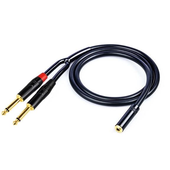 Meamaz 3.5mm to Dual 1/4" TS Stereo Breakout Cable, Gold Plated 3.5mm (1/8") TRS Female Connector Splits into Two 6.35mm (1/4") TS Male Mono Audio Cable, 6.56FT(2M)