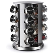 Meamaz 4-Tier Rotating Spice Rack with 16 Glass Jars   Stainless Steel Design for Kitchen Countertop, Home & Restaurant Use